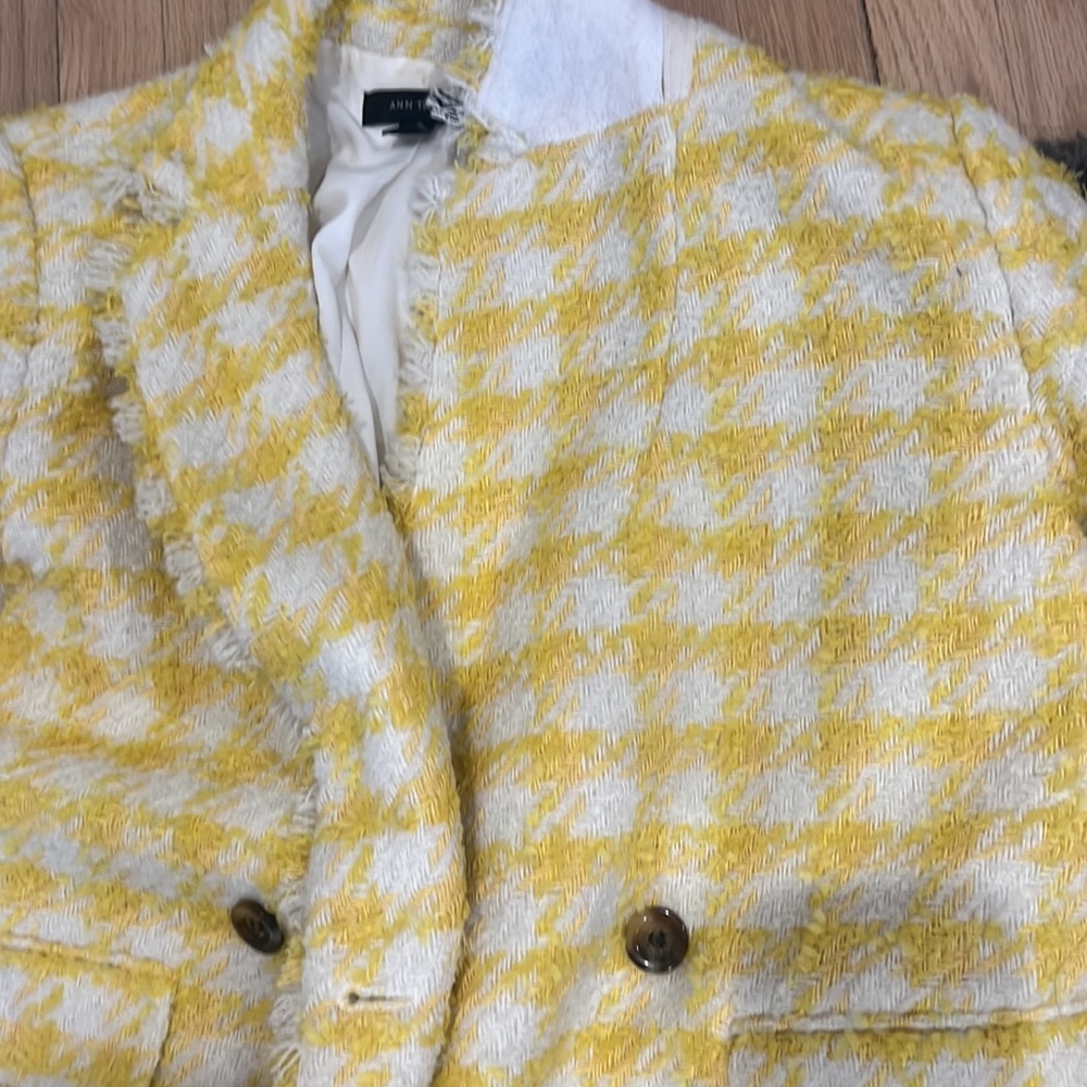 Ann Taylor Yellow & White Tweed Double-Breasted Blazer - Picture 2 of 4
